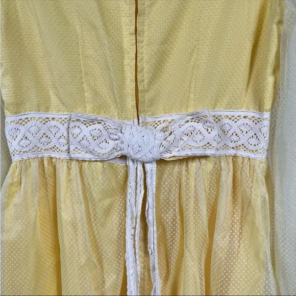 Vintage Handmade Cottagecore Yellow Square Neck Long Sleeve Maxi Dress Size S - Picture 6 of 10